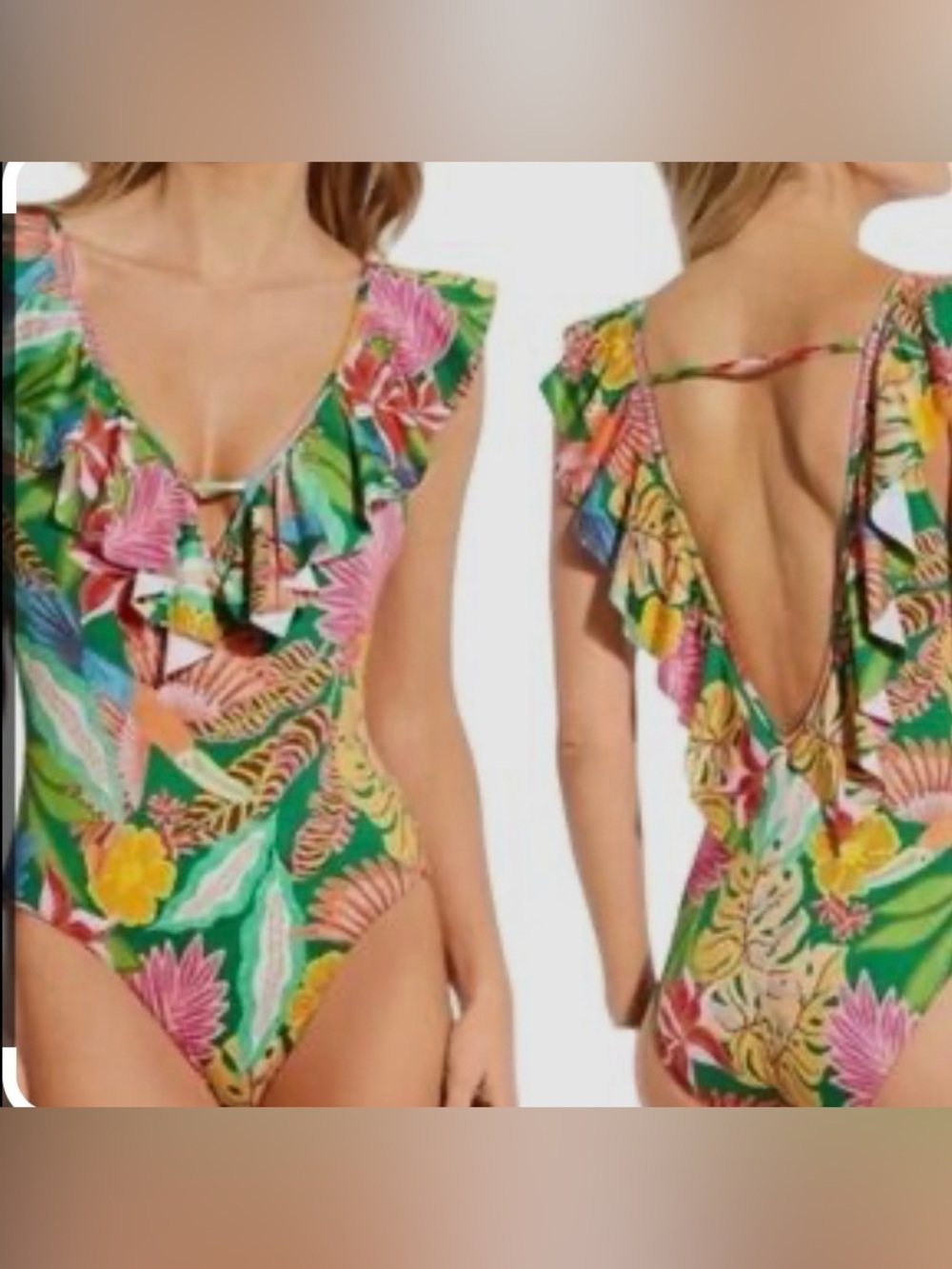 Gibson Latimer Green Floral Ruffle One-Piece Swimsuit